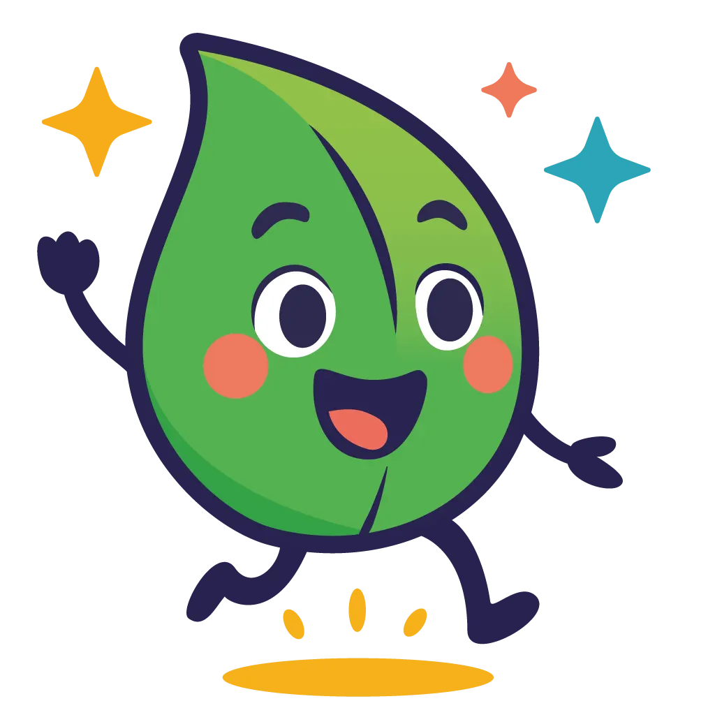 Mascotte Happy Permis - Feuille souriante